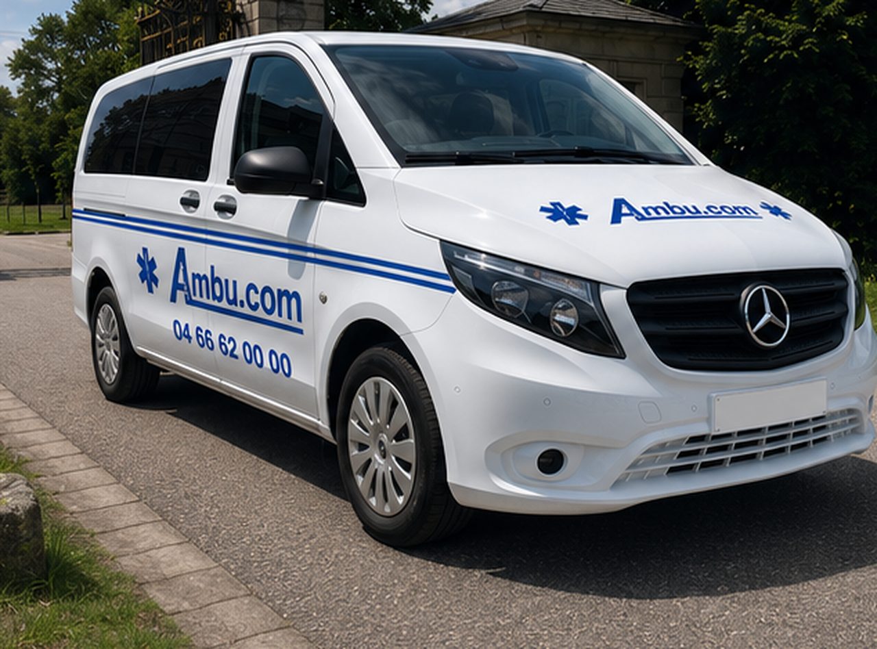 Ambulance Ambu.com à Nîmes — véhicule médicalisé conventionné, vue avant